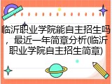 临沂职业学院能自主招生吗，最近一年简章分析(临沂职业学院自主招生简章)