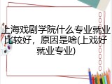 上海戏剧学院什么专业就业比较好，原因是啥(上戏好就业专业)