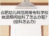 合肥幼儿师范高等专科学校就读期间挂科了怎么办呢？(挂科怎么办)