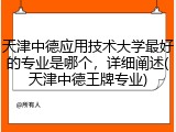 天津中德应用技术大学最好的专业是哪个，详细阐述(天津中德王牌专业)