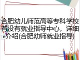 合肥幼儿师范高等专科学校有没有就业指导中心，详细介绍(合肥幼师就业指导)