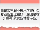 白银希望职业技术学院什么专业就业比较好，原因是啥(白银职院就业优势专业)