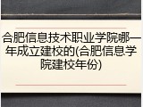 合肥信息技术职业学院哪一年成立建校的(合肥信息学院建校年份)