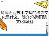 乌海职业技术学院的校园文化是什么，简介(乌海职院文化简述)