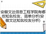 安徽文达信息工程学院有哪些知名校友，简单分析(安徽文达知名校友分析)