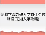 芜湖学院办理入学有什么攻略没(芜湖入学攻略)