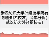 武汉纺织大学外经贸学院有哪些知名校友，简单分析(武汉纺大外经贸校友)