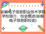 安徽电子信息职业技术学院学校简介，校史概述(安徽电子信息职校史)