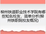 柳州铁道职业技术学院有哪些知名校友，简单分析(柳州铁职院校友概况)