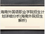 海南外国语职业学院招生计划详细分析(海南外院招生解析)