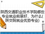陕西交通职业技术学院哪些专业就业前景好，为什么(陕交院就业优势专业)