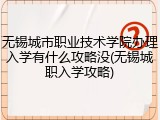 无锡城市职业技术学院办理入学有什么攻略没(无锡城职入学攻略)