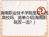 海南职业技术学院是双一流高校吗，简单介绍(海南职院双一流？)