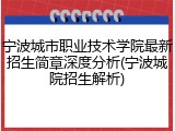 宁波城市职业技术学院最新招生简章深度分析(宁波城院招生解析)