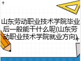 山东劳动职业技术学院毕业后一般能干什么呢(山东劳动职业技术学院就业方向)