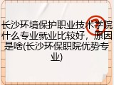 长沙环境保护职业技术学院什么专业就业比较好，原因是啥(长沙环保职院优势专业)