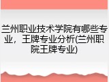 兰州职业技术学院有哪些专业，王牌专业分析(兰州职院王牌专业)