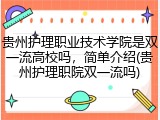 贵州护理职业技术学院是双一流高校吗，简单介绍(贵州护理职院双一流吗)