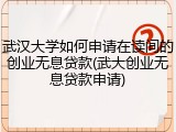 武汉大学如何申请在读间的创业无息贷款(武大创业无息贷款申请)