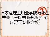 石家庄理工职业学院有哪些专业，王牌专业分析(石家庄理工专业分析)