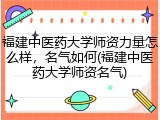 福建中医药大学师资力量怎么样，名气如何(福建中医药大学师资名气)