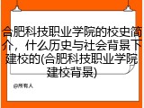 合肥科技职业学院的校史简介，什么历史与社会背景下建校的(合肥科技职业学院建校背景)