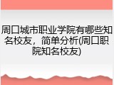 周口城市职业学院有哪些知名校友，简单分析(周口职院知名校友)