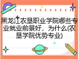 黑龙江农垦职业学院哪些专业就业前景好，为什么(农垦学院优势专业)