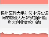 锦州医科大学如何申请在读间的创业无息贷款(锦州医科大创业贷款申请)
