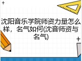 沈阳音乐学院师资力量怎么样，名气如何(沈音师资与名气)