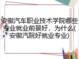 安徽汽车职业技术学院哪些专业就业前景好，为什么(安徽汽院好就业专业)