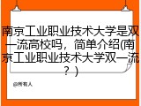 南京工业职业技术大学是双一流高校吗，简单介绍(南京工业职业技术大学双一流？)