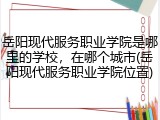 岳阳现代服务职业学院是哪里的学校，在哪个城市(岳阳现代服务职业学院位置)