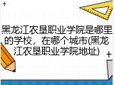 黑龙江农垦职业学院是哪里的学校，在哪个城市(黑龙江农垦职业学院地址)