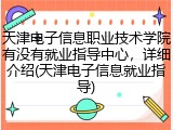 天津电子信息职业技术学院有没有就业指导中心，详细介绍(天津电子信息就业指导)