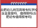 合肥幼儿师范高等专科学校含金量量吗，值得报吗(合肥幼专值得报考吗)