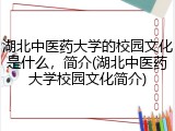 湖北中医药大学的校园文化是什么，简介(湖北中医药大学校园文化简介)