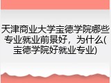 天津商业大学宝德学院哪些专业就业前景好，为什么(宝德学院好就业专业)
