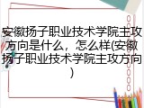 安徽扬子职业技术学院主攻方向是什么，怎么样(安徽扬子职业技术学院主攻方向)