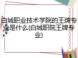 白城职业技术学院的王牌专业是什么(白城职院王牌专业)