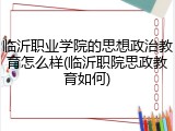 临沂职业学院的思想政治教育怎么样(临沂职院思政教育如何)