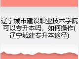 辽宁城市建设职业技术学院可以专升本吗，如何操作(辽宁城建专升本途径)