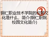铜仁职业技术学院的校园文化是什么，简介(铜仁职院校园文化简介)