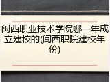 闽西职业技术学院哪一年成立建校的(闽西职院建校年份)