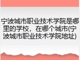 宁波城市职业技术学院是哪里的学校，在哪个城市(宁波城市职业技术学院地址)