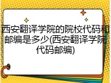 西安翻译学院的院校代码和邮编是多少(西安翻译学院代码邮编)