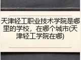 天津轻工职业技术学院是哪里的学校，在哪个城市(天津轻工学院在哪)