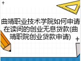 曲靖职业技术学院如何申请在读间的创业无息贷款(曲靖职院创业贷款申请)
