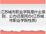江苏城市职业学院是什么级别，公办还是民办(江苏城市职业学院性质)