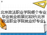 北京政法职业学院哪个专业毕业就业前景比较好(北京政法职业学院就业好专业)